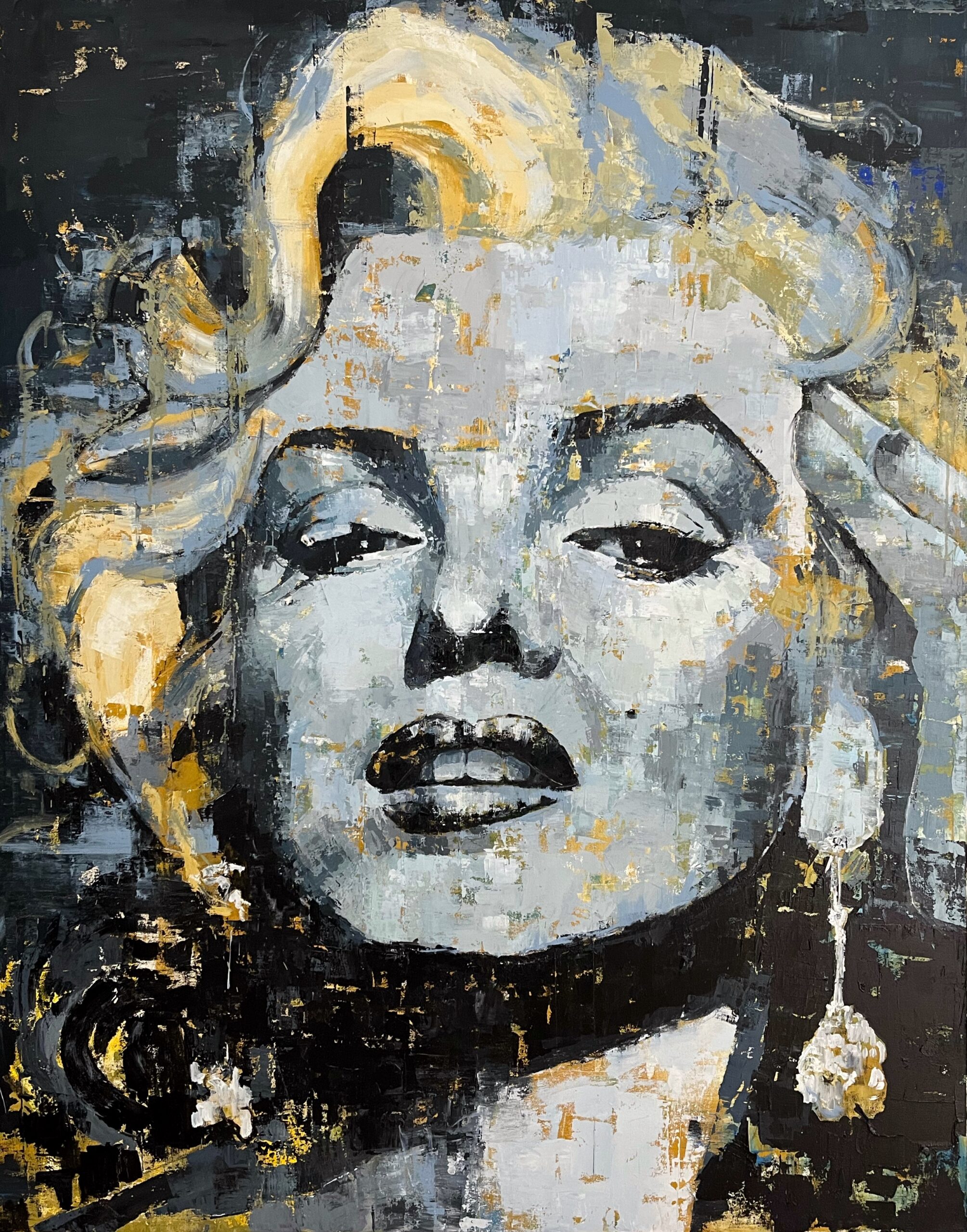 Marilyn Monroe by artist Abhishek Deheriya, the colors are grey, white and ochre and black