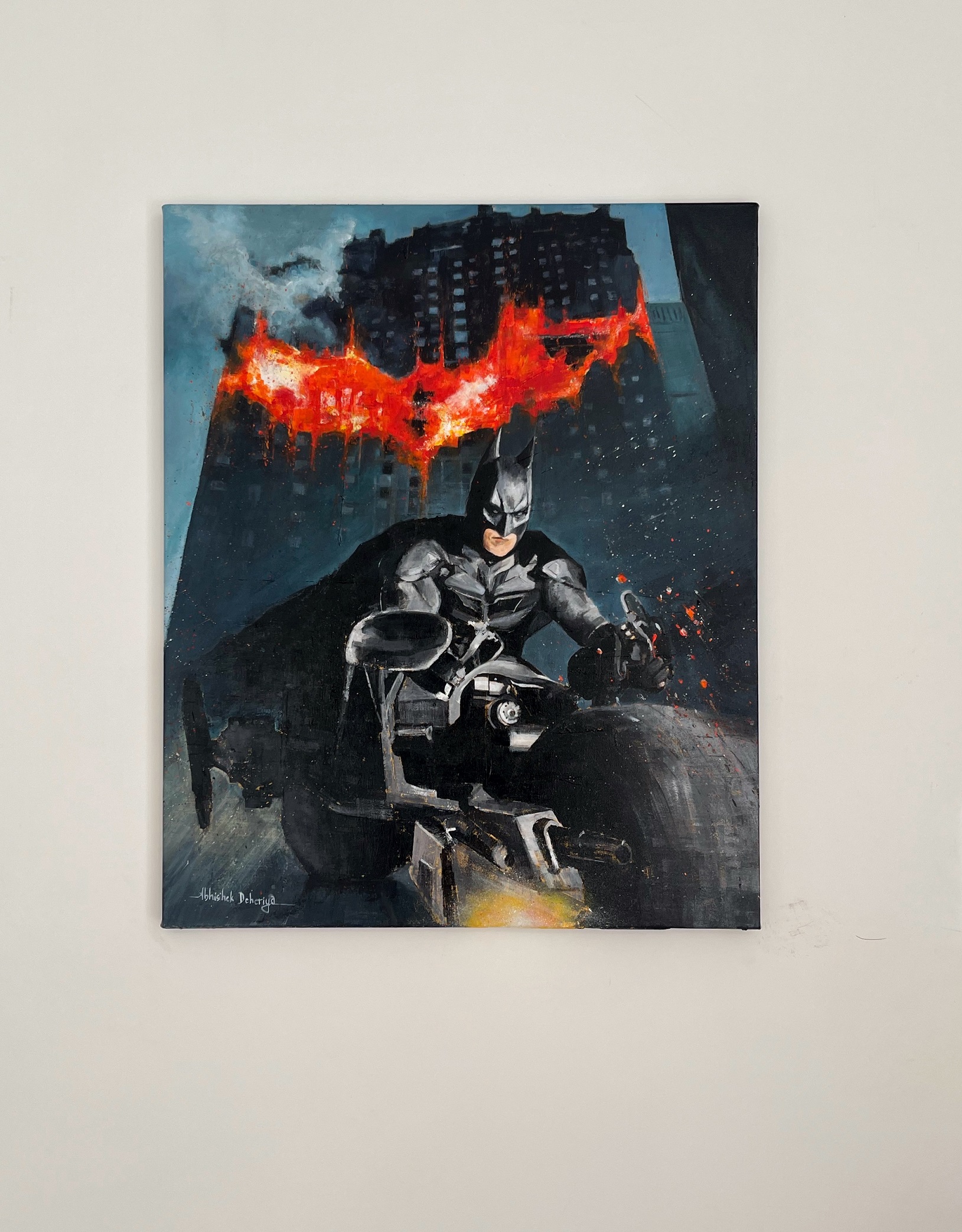 Iconic Protector: A Bold Portrait of Batman in Acrylic by Abhishek Deheriya