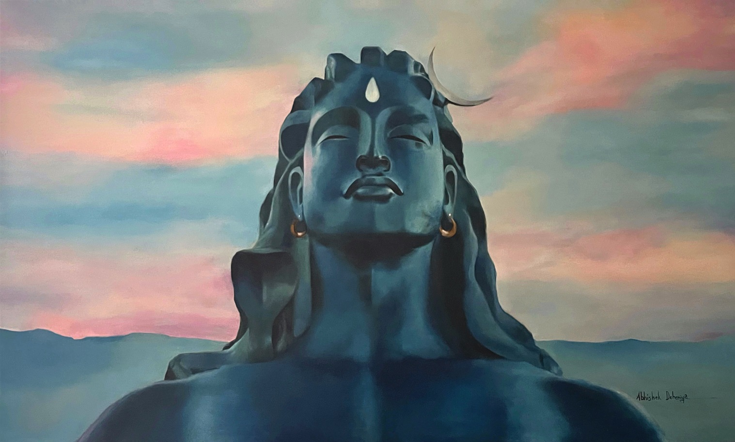 An oil painting masterpiece featuring Lord Shiva, rendered with rich, textured brushstrokes and a harmonious color palette, portraying the deity's majestic form and aura, embodying the essence of divine energy and cosmic balance