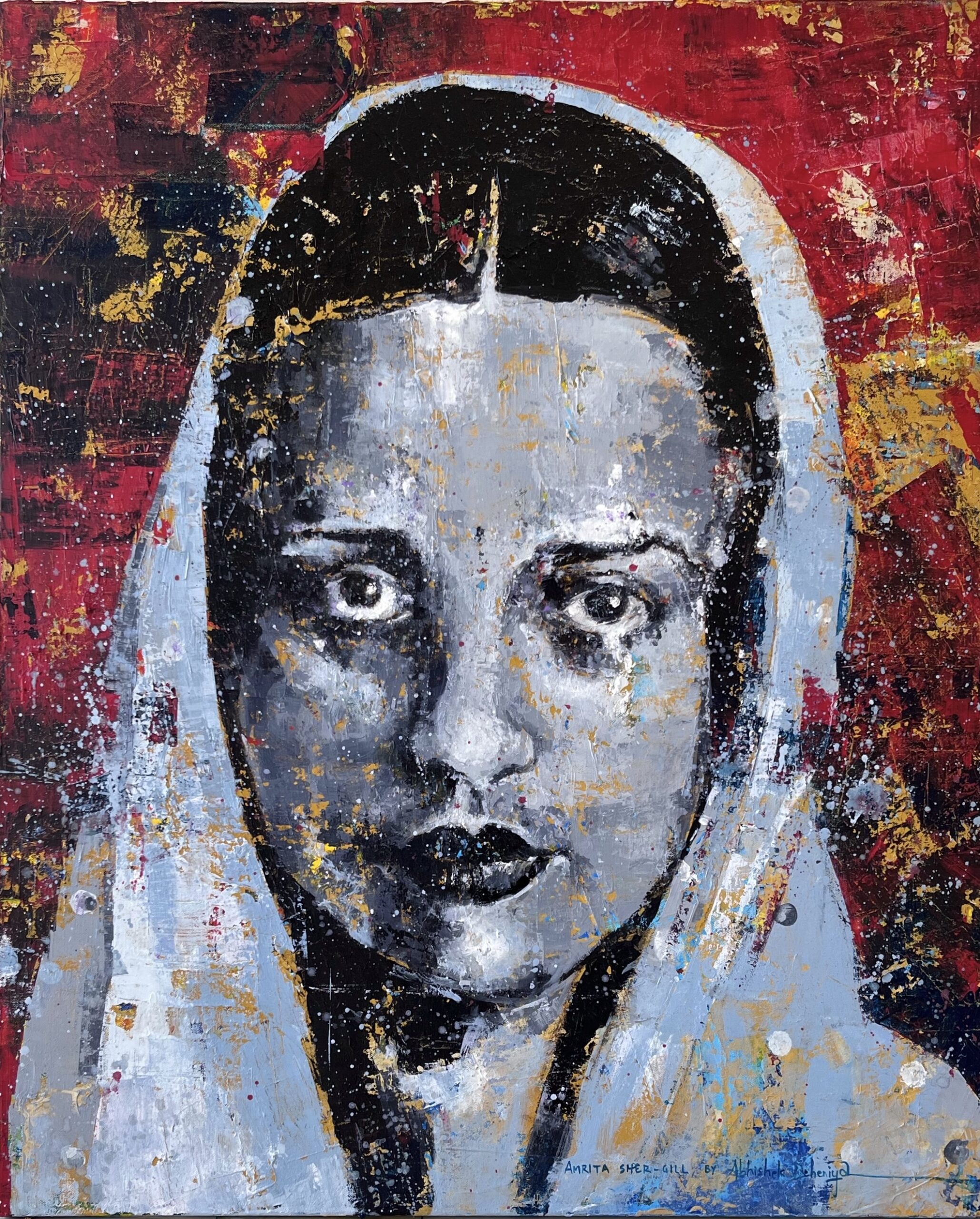 Portrait of Amrita Sher-Gill, a pioneer Indian artist. Texture acrylic painting by Abhishek Deheriya